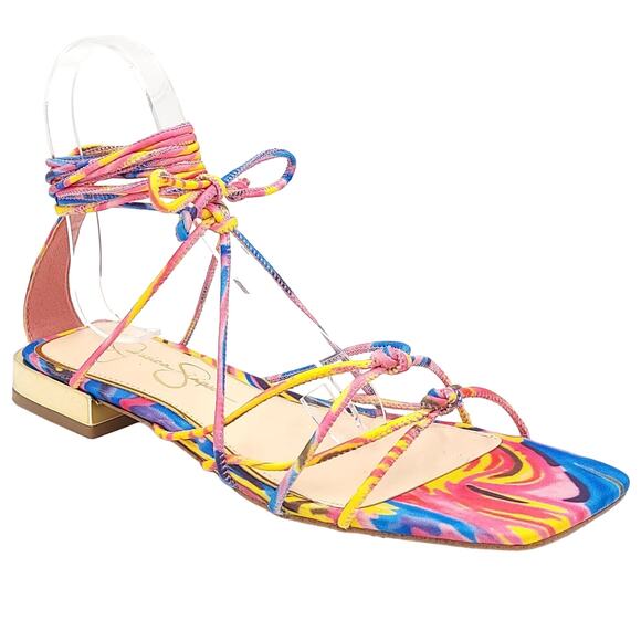 Jessica Simpson Women Chasca Ankle Wrap Gladiator Sandal US 7.5M Multi Summer - Picture 1 of 6